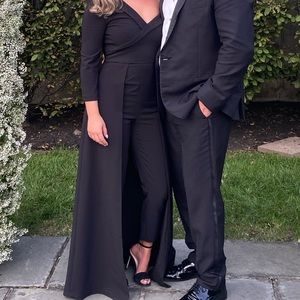 Kay Unger One Shoulder Stretch Crepe Maxi Romper